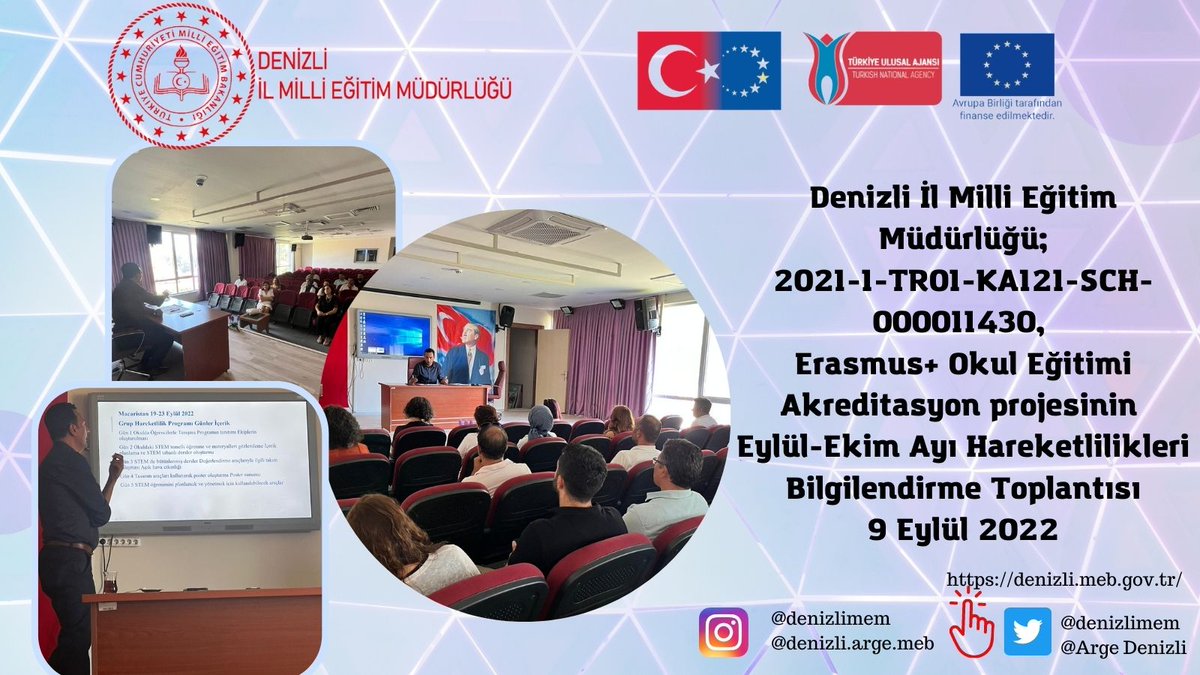 ArgeDenizli's tweet photo. Müdürlüğümüz Okul Eğitimi Akreditasyonu kapsamında eylül ve ekim aylarında gerçekleştirilecek işbaşı gözlem ve öğrenici grup hareketliliklerine yönelik faaliyetlerin ön hazırlık toplantıları yapılmıştır.
https://t.co/YhWQfaI2Na

@ABBaskanligi @ulusalajans @ekicis20 @ilkerastarci https://t.co/M4hwUBzkll