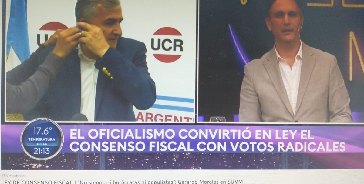 #ENELAIRE <a href="/ClavellinoM/">Marcos Clavellino 🇦🇷</a>
Con 136 votos afirmativos, 108 negativos y 4 abstenciones se dictó la media sanción sobre el Proyecto de Ley sobre Consenso Fiscal suscripto, cuyo objetivo es buscar acuerdos en relación a políticas tributarias. El respaldo al Pacto Fiscal
🔈Gerardo Morales