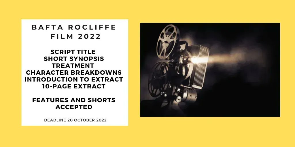 ✍️🏽@BAFTA Rocliffe New Writing Competition now open for applications! The platform is for aspiring screenwriters to have their work showcased and an opportunity to take their writing career to the next level. Next deadline: Thursday 20th October, 5pm 🔗 bafta.org/supporting-tal…