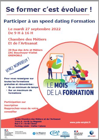 CHeyraudPE's tweet photo. #Formation #TousMobilisés Le 27 septembre, à la @cma_isere  @poleemploi_ara  organise un forum : rencontre avec 18 organismes qui présenteront leurs formations financées et rémunérées. 
Inscription sur https://t.co/TZxwqYgXQj https://t.co/qND2Wy8S6b