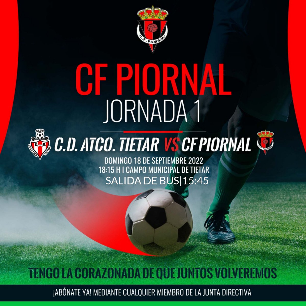 ⚽PRIMER PARTIDO DE LIGA⚽

Este domingo 18 dará comienzo la liga.
Nuevo año, nueva directiva, nuevo entrenador y con algún que otro en la plantilla empezaremos nuestro camino con muchas ganas e ilusión.

VIAJA CON EL EQUIPO!!
SALIDA DE BUS |15:45
