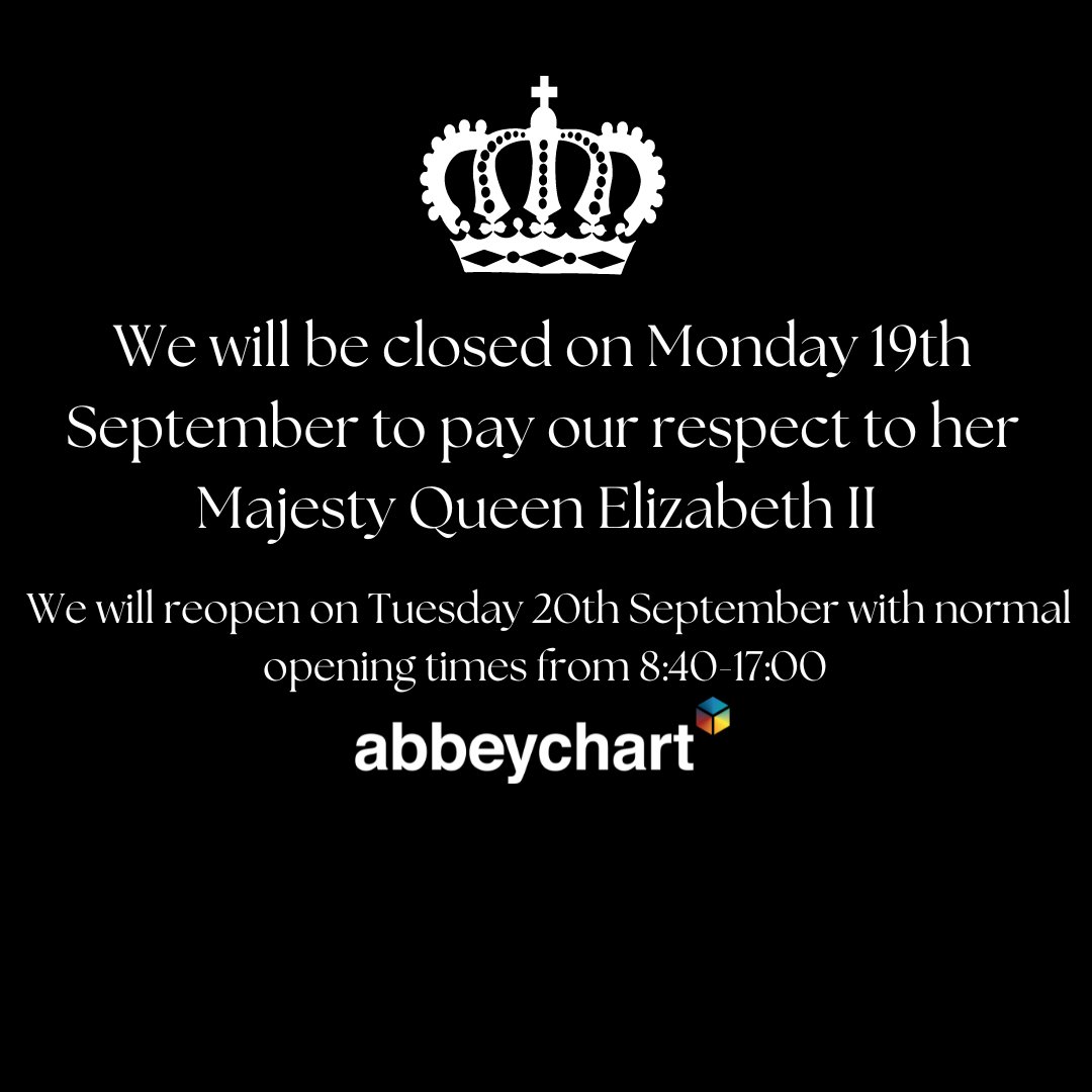 Abbeychart's tweet photo. Abbeychart will be closed on Monday, 19th September. https://t.co/9HJykqm0pb