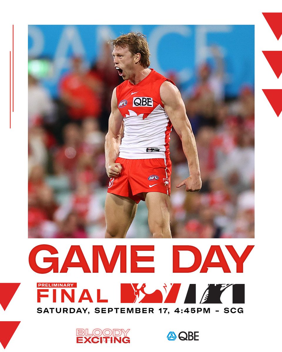 sydneyswans's tweet photo. Everything to play for.

It's GAME DAY, and we're Bloody Excited.

#Bloods https://t.co/wTq9jpqnYG