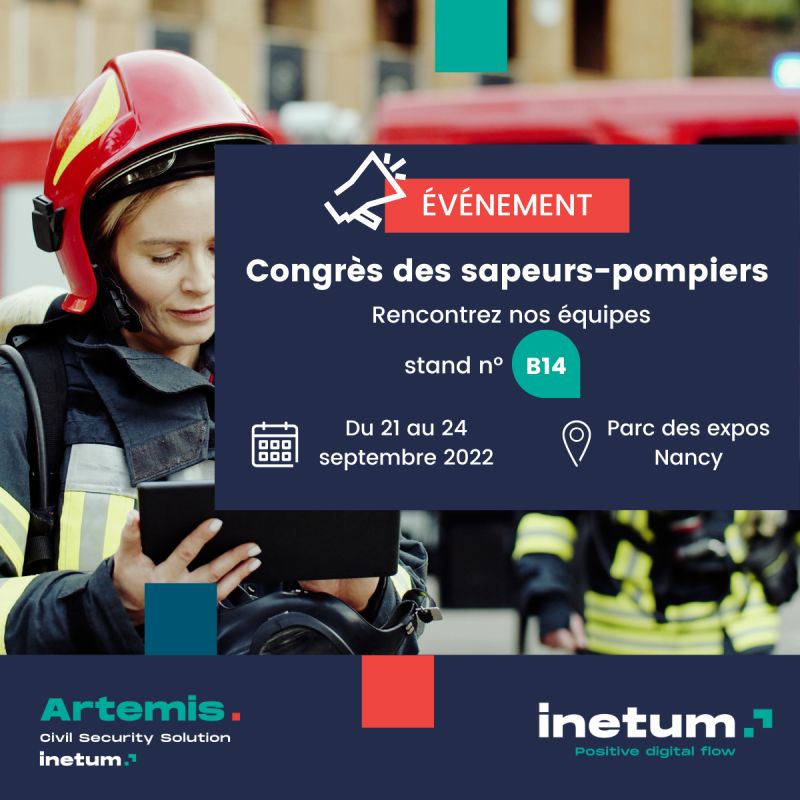 inetum_fra's tweet photo. [#event] 
Retrouvez nos équipes #Software au Congrès des sapeurs-#pompiers pour vous présenter l’actualité #Artemis.

📅 du 21 au 24 septembre 2022
📍  Stand n°B14 Hall A, Parc des expos de #Nancy

Inscriptions 👇