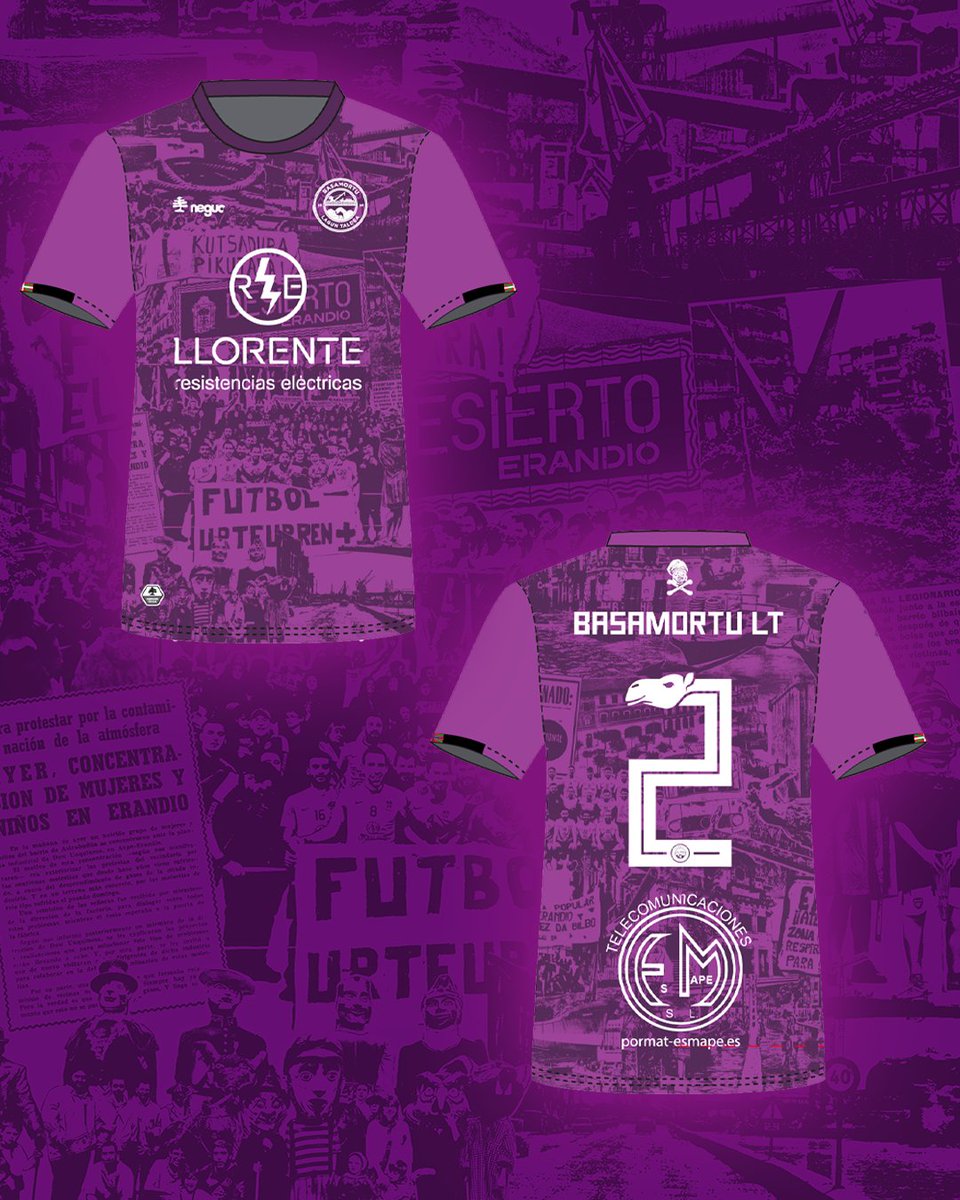 Aurkezpenekin jarraitzeko hona hemen kanpoko partiduetan erabiliko dugun kamiseta berria. Kolore morearekin jarraituko dugu, baina oraingoan Erandioko argazki eberdinekin sortutako collage bat patroi moduan erabiliz. 

GORA BASAMORTU 🟣 ✊🏻