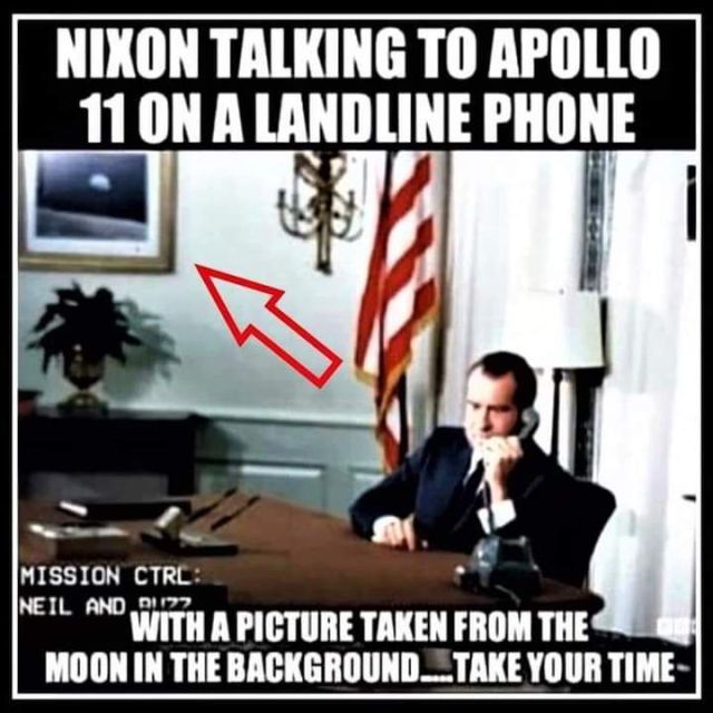 ABD Başkanı Richard Nixon, Apollo 11 görevinin operatörlerini telefonla arıyor. Arkadaki (sözde) Ay'dan çekilen Dünya fotoğrafına dikkat😄 Ay'a gidilmeden Ay'dan Dünya fotoğrafı he 😄 Ne zaman uyanacaksınız ⁉️ #NASALies #FlatEarth #DüzDünya