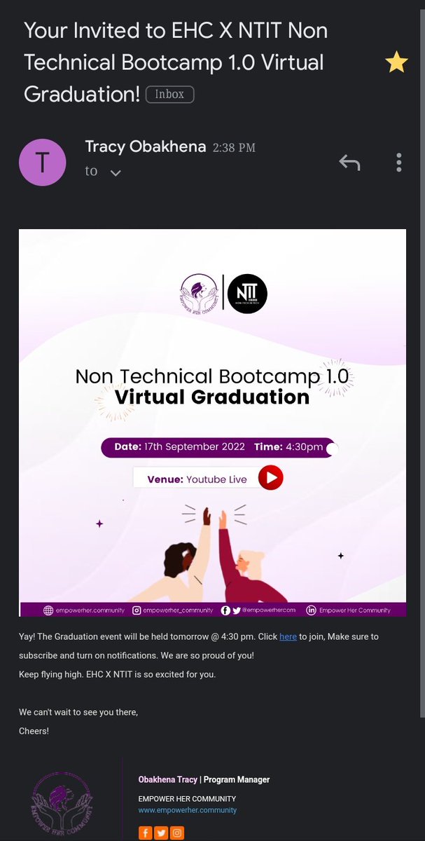 Teebarh_'s tweet photo. Let's gooooo!🎉 @empowerhercom @Nontech_it
#EHCXNTITBootcamp #EhcNontechBootcamp1 #EhcNontechParticipant https://t.co/tXBCVVw18C