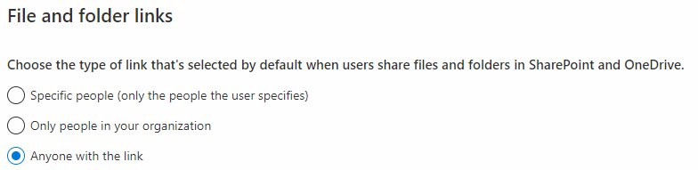 sympmarc's tweet image. In the SharePoint Admin Center, you can't set the default for sharing links to "People with existing access". Why not? That what you want a huge % of the time. #SPHelp