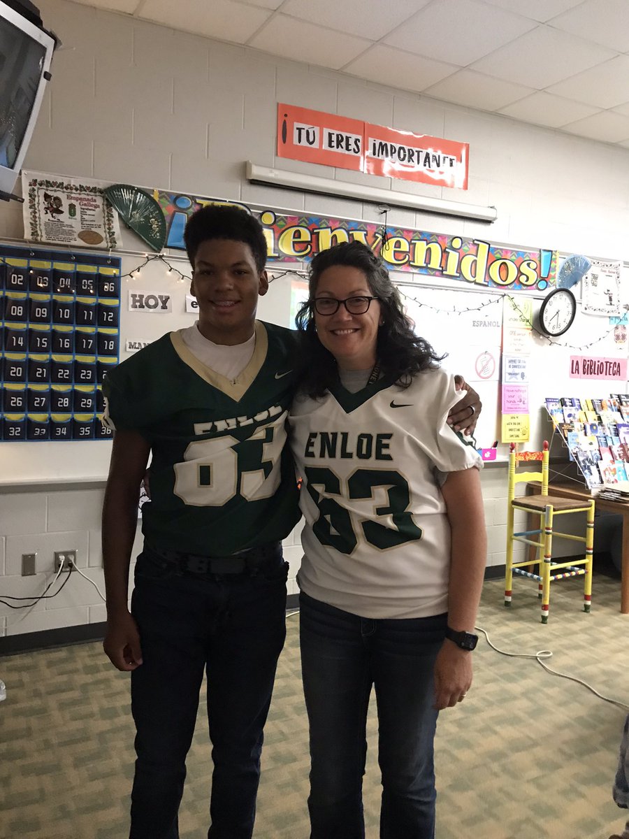 ctojo's tweet photo. My student asked me to wear his jersey today before the home game!!! I feel pretty honored. Go number 63! Sko Eags! 🦅❤️ https://t.co/P5xT7B0wwh