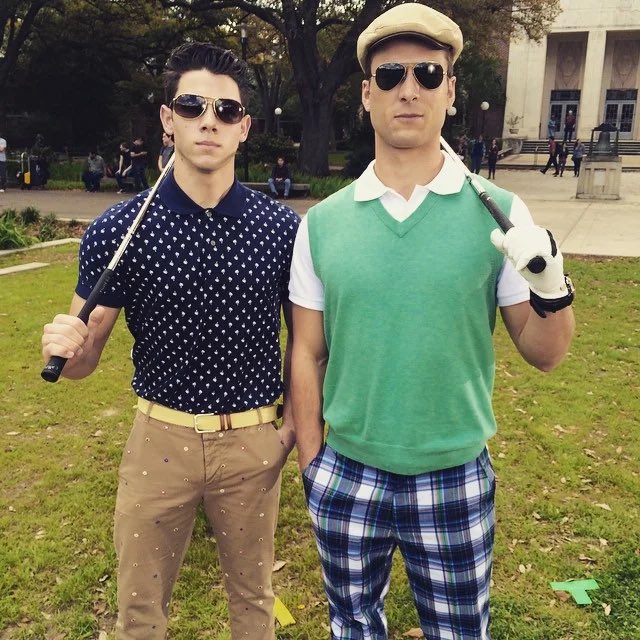 Nick Jonas and Glen Powell on the set of Scream Queens (2015) happy birthday 