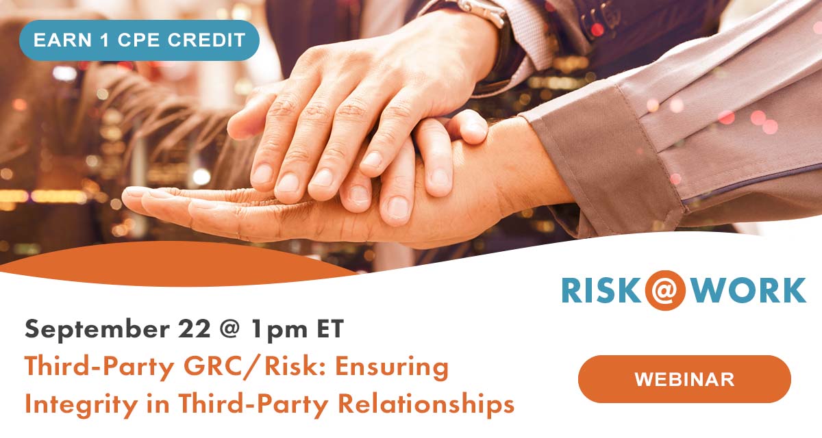 Join <a href="/Riskonnect/">Riskonnect, Inc.</a> for the next Risk@Work webinar on September 22nd at 1pm ET. Register: www2.riskonnect.com/grc_integrity_…