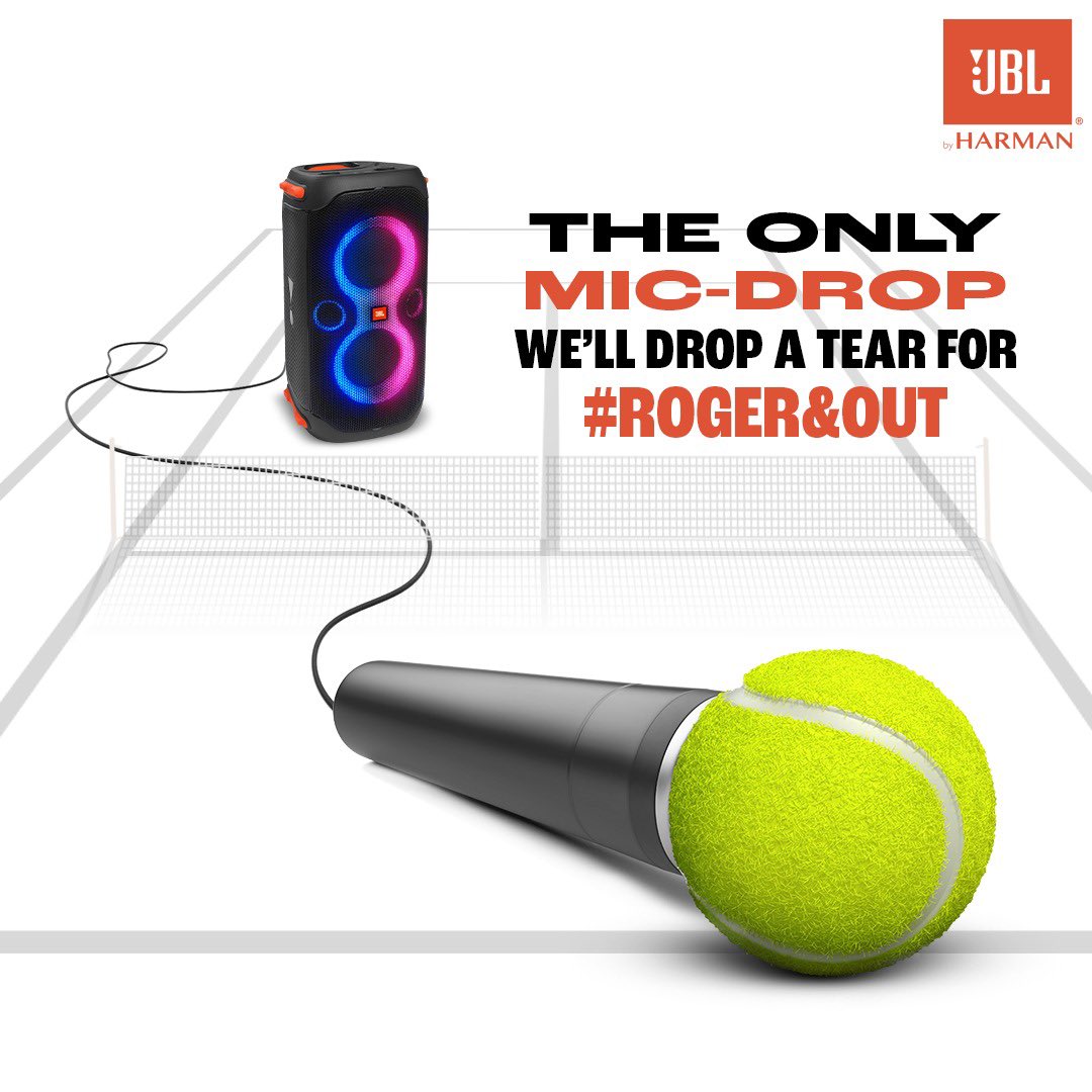 JBLSoundIn's tweet photo. The #RetirementNews that got us instantly tired.π
Roger, you will be missed.
Alexa, play βKhushi ke pal, kahan dhundu!β.
#JBL #GOAT #ACE #RogerAndOut #RogerFedererRetirement #RogerOut https://t.co/GOxhuiroGb