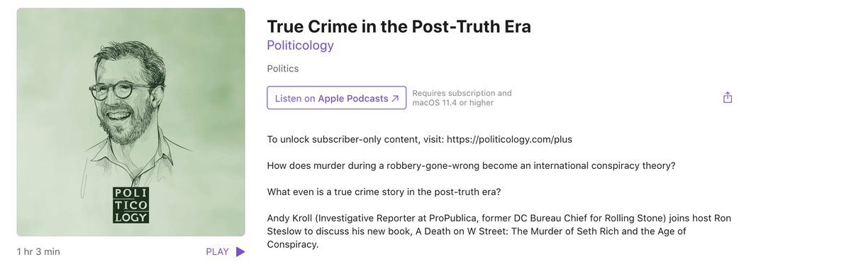 NEW I discussed A DEATH ON W STREET and the battle for truth in a post-truth era w/ @RonSteslow, one of the best interviewers around. His show, @PoliticologyPod, cuts thru the typical left-right noise, always tackling the deeper questions. Listen here podcasts.apple.com/us/podcast/tru…