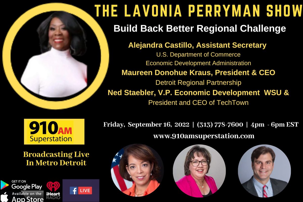 lavoniaperryman's tweet photo. Find out what the $52.2 million dollars #BuildBackBetter Award to the #DetroitRegionalPartnership will do for Detroiters. 

@AsstSecCastillo  @CommerceGov Maureen Donohue Kraus @DetroitRegional &amp; @NedStaebler @waynestate @techtowndetroit

Join the conversation (313) 778-7600 https://t.co/ngkuG8aaEX