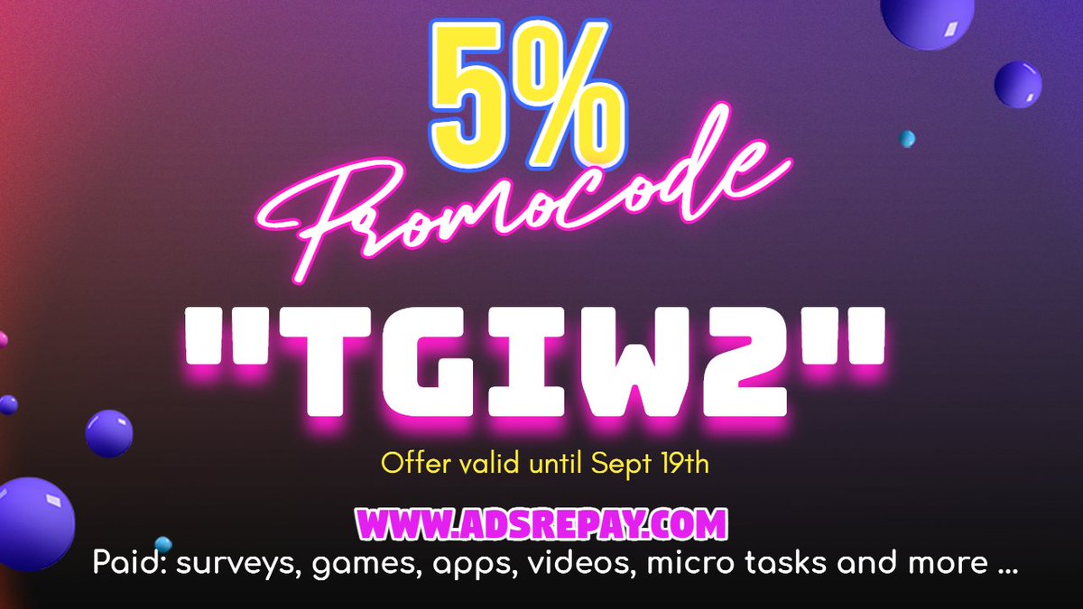 RepayMediaHQ's tweet photo. 5% Promocode "TGIW2" let's boost your weekend earnings.
We have partnered with industries best to bring you #paid #online #tasks - check it out at https://t.co/Y6HcOM35hq
You can redeem your points via PayPal, BitPay, Tipalti and Amazon GC. #promoce #ads #news https://t.co/cNvThY88pD