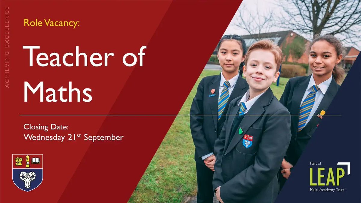 We have a wonderful opportunity avaliable, join us a Teacher of Maths ! Click the link below to find out more and apply 👇 🔗bit.ly/LEAPMAT-Vacanc… 📆Closing Date: Wednesday 21st September. #EduJobs #EduTwitter #Hiring