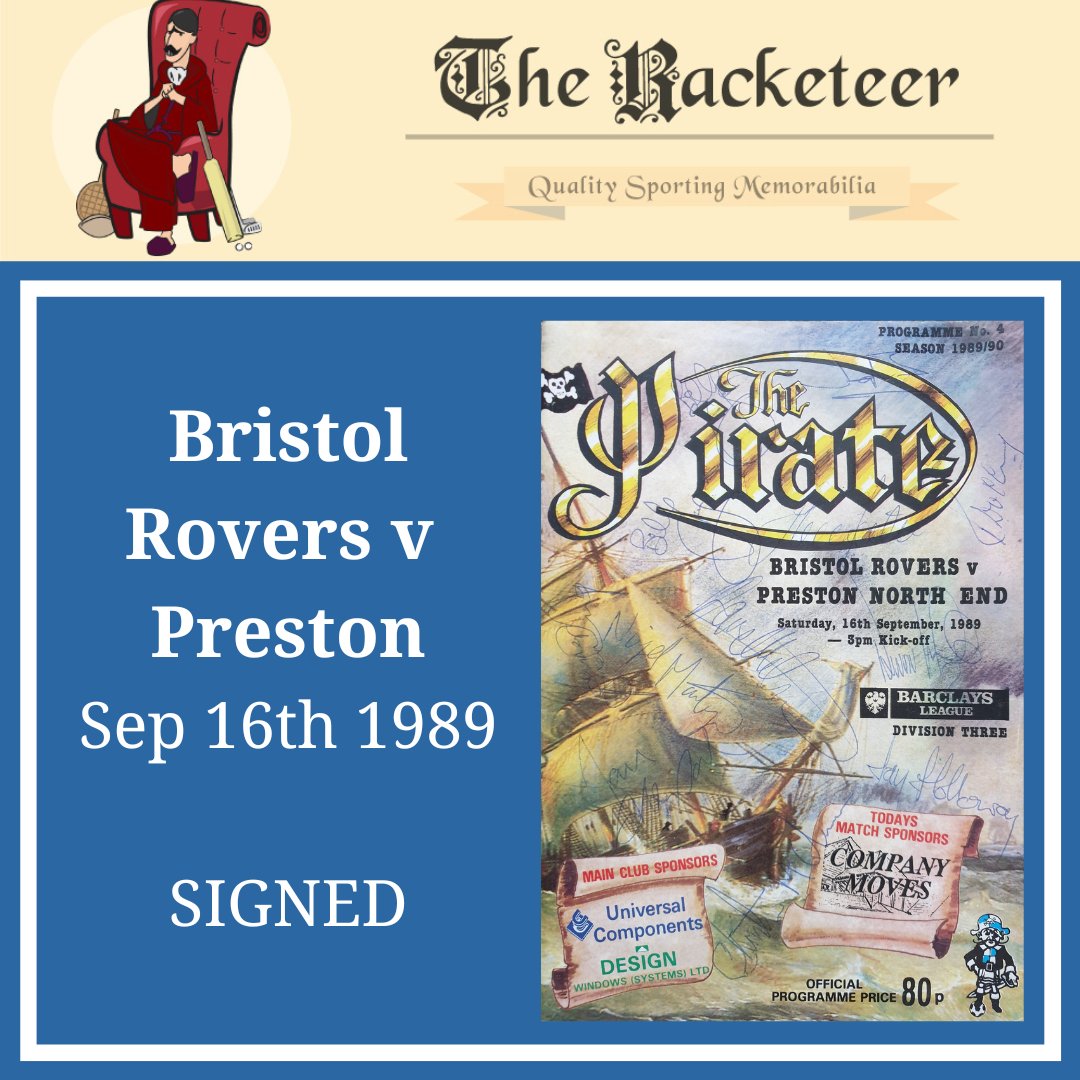 Theracketeer1's tweet image. More great #footballprogram cover art, this time from @Official_BRFC v @pnefc on Sep 16th 1989 - also signed by a number of #Rovers players
#football @BristolRoversSC #ThePirates #Gasheads 
the-racketeer.co.uk/eng-lower-leag…