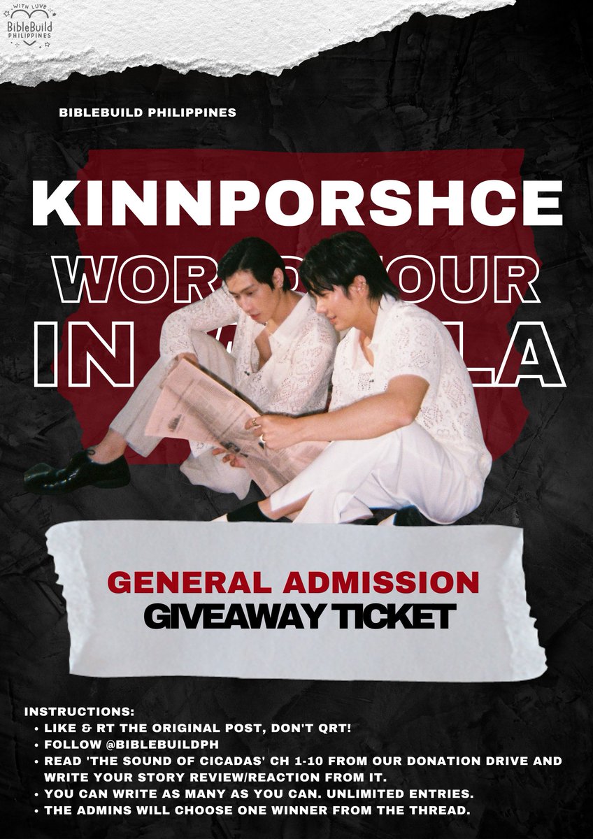 BibleBuildPH's tweet photo. ✨BBBPH GA✨

‼️#KinnPorscheWorldTourinManila GEN AD GA TICKET‼️

🖤 1 winner of Gen Ad ticket
💙 MUST FOLLOW THE INSTRUCTIONS BELOW
🖤 Filo fans only
💙 UNLIMITED ENTRIES
🗓️ Deadline: Sept 30, 2022

#bbbph_GA https://t.co/r0gSm9VRsZ