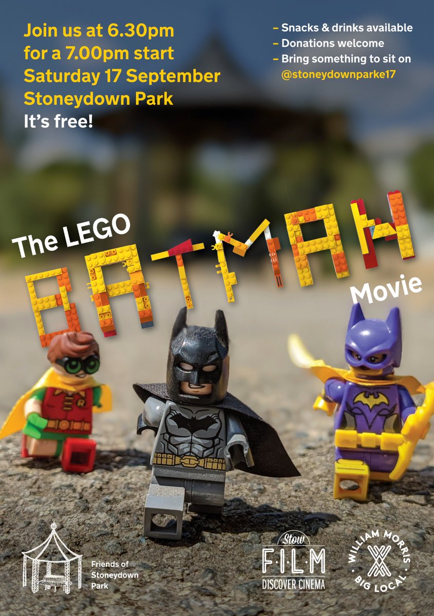 We're really looking forward to the free showing of The Lego Batman Movie tomorrow. Weather's looking dry and sunny, but we'd definitely recommend warm jumpers! Oh, and please bring cash as well - drinks and popcorn for sale!
1830 for a 1900 start at Stoneydown Park!
#Walthamstow