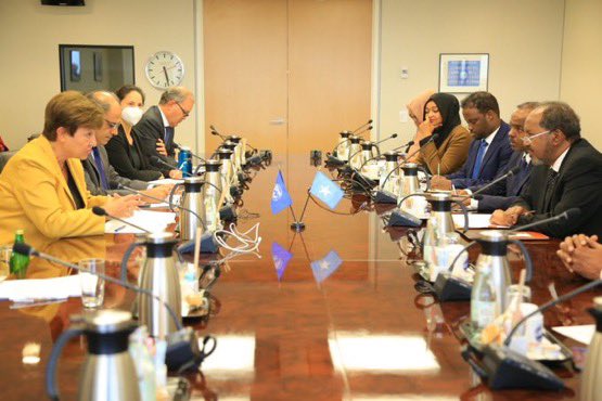 HassanSMohamud's tweet photo. I paid a courtesy visit to the IMF as part of my visit to Washington DC. I had a productive discussion on #Somalia's economic reforms &amp; aspirations with Managing Director @KGeorgieva &amp; Executive Directors. We are committed to our national reforms &amp; grateful for IMF support. https://t.co/etgBdMiiRS