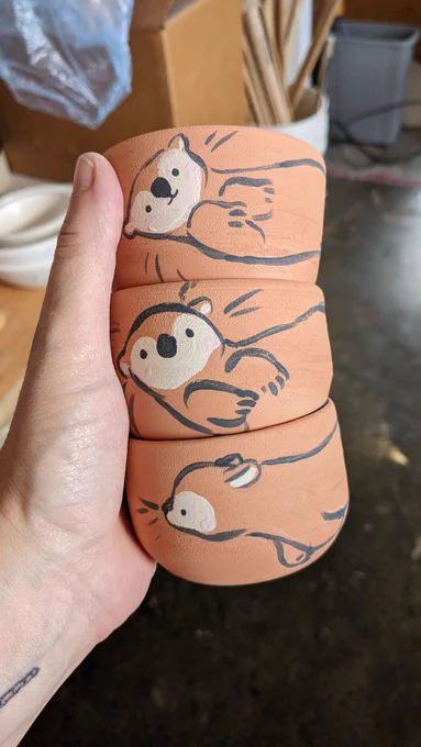 A few works in progress, still warm from the kiln :') 