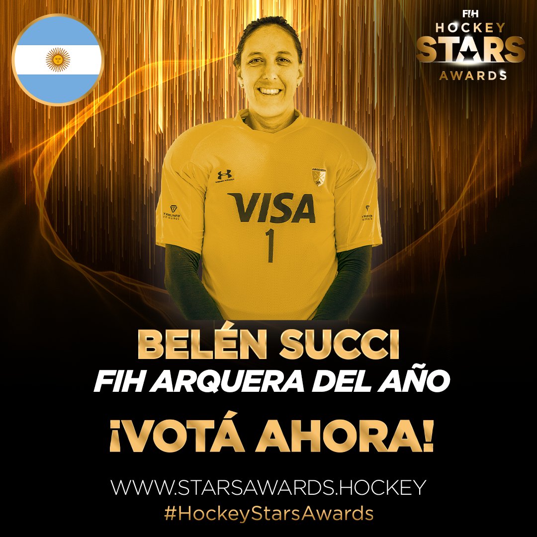 Argentina Hockey (@argfieldhockey) on Twitter photo ¡Votá a BELEN! 🇦🇷
Belen Succi está nominada como "Arquera del año" en los "Hockey Stars Awards 2021-22" 💫, los premios anuales de la <a href="/FIH_Hockey/">International Hockey Federation</a>.
🗓️ La votación cierra el 30 de septiembre.
¡Vos podes ayudarla a ganar! Votá acá 👉 bit.ly/3BiIyQn ¡Votá a BELEN! 🇦🇷
Belen Succi está nominada como "Arquera del año" en los "Hockey Stars Awards 2021-22" 💫, los premios anuales de la <a href="/FIH_Hockey/">International Hockey Federation</a>.
🗓️ La votación cierra el 30 de septiembre.
¡Vos podes ayudarla a ganar! Votá acá 👉 bit.ly/3BiIyQn