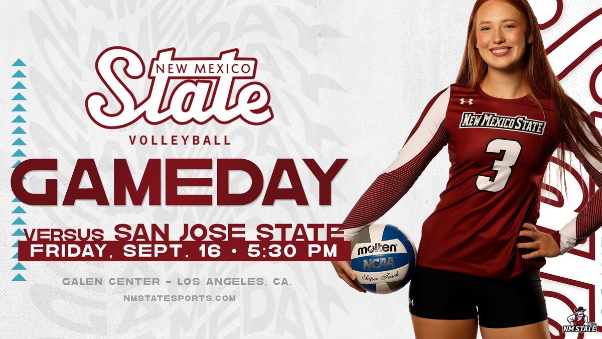 NMStateVBall's tweet photo. Back at it this afternoon🤠

🆚 San Jose State
⏰ 5:30 p.m. MT
📍 Los Angeles, Calif.
📺 https://t.co/SYt4cH47I0
📊 https://t.co/fKNI7fsv37
🎟 https://t.co/I2DuLPKWRE

#AggieUp https://t.co/4tcJGEioos