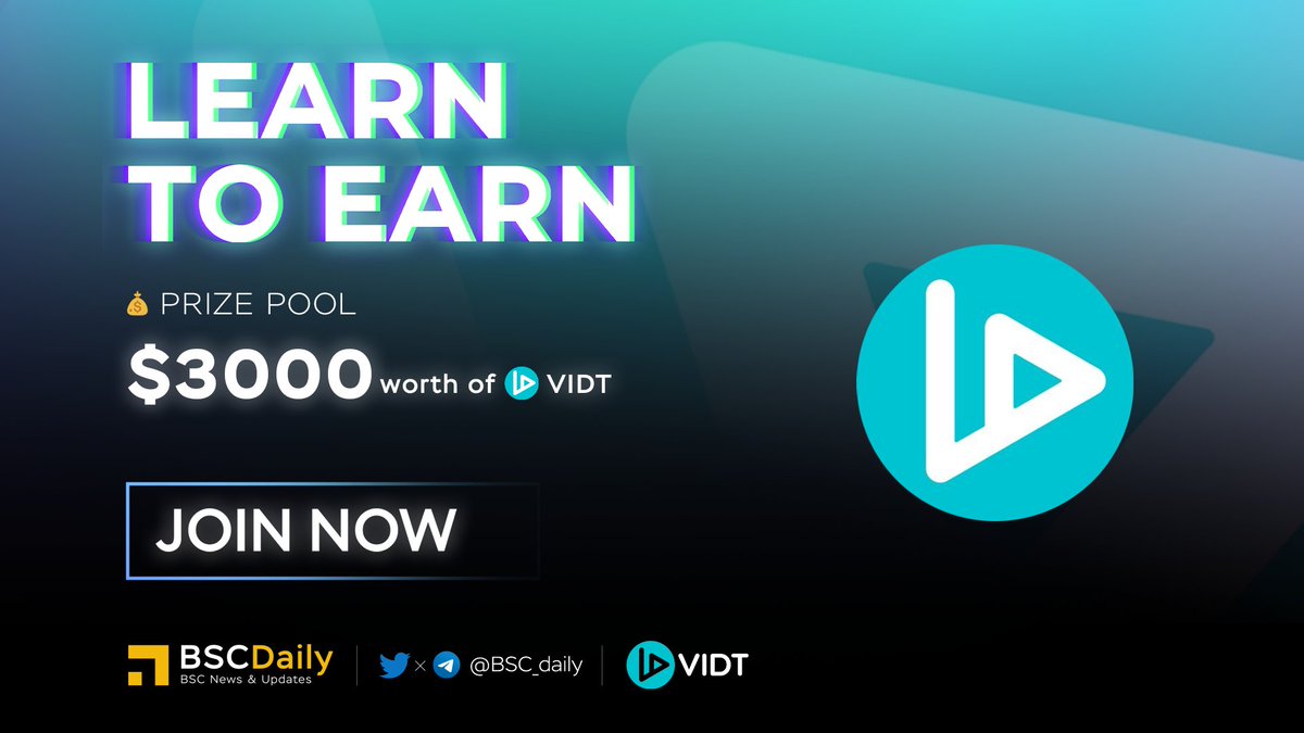🔥 BSC Daily x <a href="/VIDT_Datalink/">VIDT Datalink ! old account ! go to @VIDT_DAO</a> 🔥

📢 Special Learn To Earn: VIDT Datalink

🚨 How to win?👇 
     ✅ Like &amp; Comment this tweet
     ✅ RT &amp; Tag 3 friends
     ✅ Vote the poll: shorturl.at/EO369
     ✅ Complete the quiz: shorturl.at/DFJOQ

⏰ Duration: 7 days

#L2E