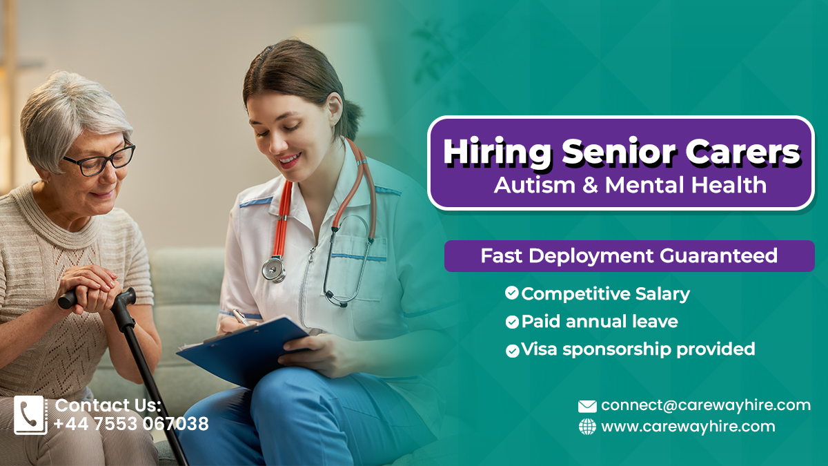 Uncover your dream roles now. 

For #UK #CareHomes, we are seeking #SeniorCarers with immediate availability. 

Requirements:
>> BSc / GNM
>> IELTS (UKVI General- Score: 4.5 min)
>> Age limit: up to 45 years

Call / WhatsApp: +44 7553 067038
E-mail id: connect@carewayhire.com