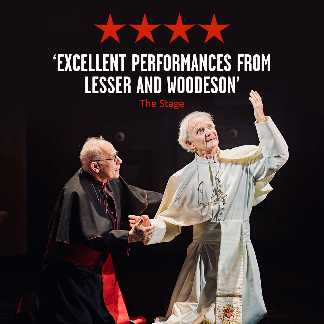Rosetheatre's tweet photo. Hot off the press!🔥

The reviews are in for The Two Popes!

⭐⭐⭐⭐ @DailyMailUK
⭐⭐⭐⭐ @TheStage 
⭐⭐⭐⭐ @BroadwayWorldUK 

Booking now
https://t.co/gpckyaLr7i https://t.co/58ekoJN6xE