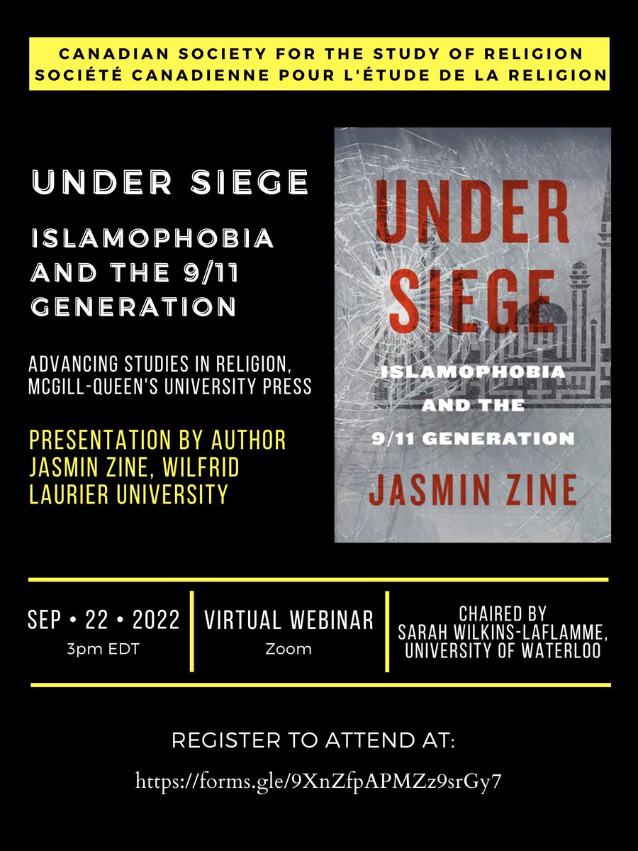 I will be speaking about my new book  in a webinar hosted by the Canadian Society for the Study of Religion next week. Please join us ! <a href="/LaurierResearch/">Laurier Research</a> <a href="/McGillQueensUP/">McGill-Queen's University Press</a> <a href="/WLUSociology/">Laurier Sociology</a> #Islamophobia