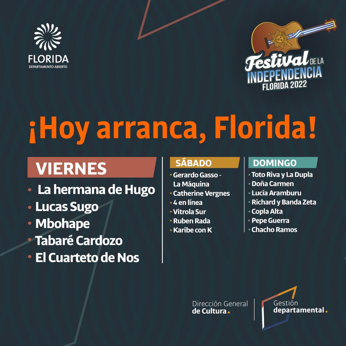 ¡¡¡Llegó el día!!! 🙌🏻🙌🏻
Vení a vivir un fin de semana único, con exclusivos shows y entretenimientos para toda la familia. 
📍Te esperamos en el Vivero Municipal de Florida. 

#FestivaldelaIndependencia #Florida2022