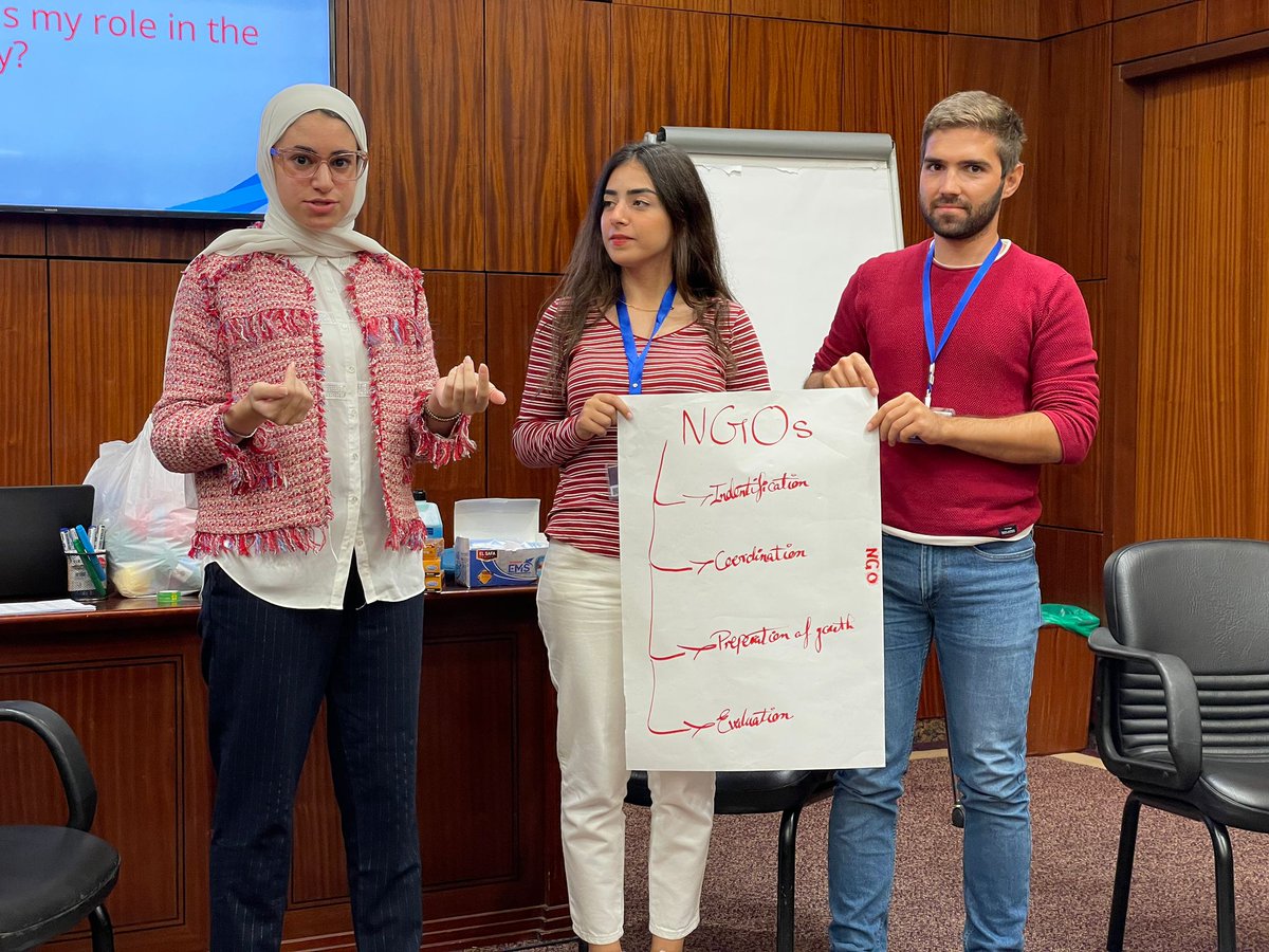 UfMSecretariat's tweet photo. Today in the #Mediterranean Youth Academy in Alexandria 🇪🇬: over 120 young people from the region engaging in #dialogue about regional challenges. Our UfM experts @GiuliaMariaFer3 &amp; Mohammed Elrazzaz participate as speakers in focus groups. https://t.co/HBrNwmqydS