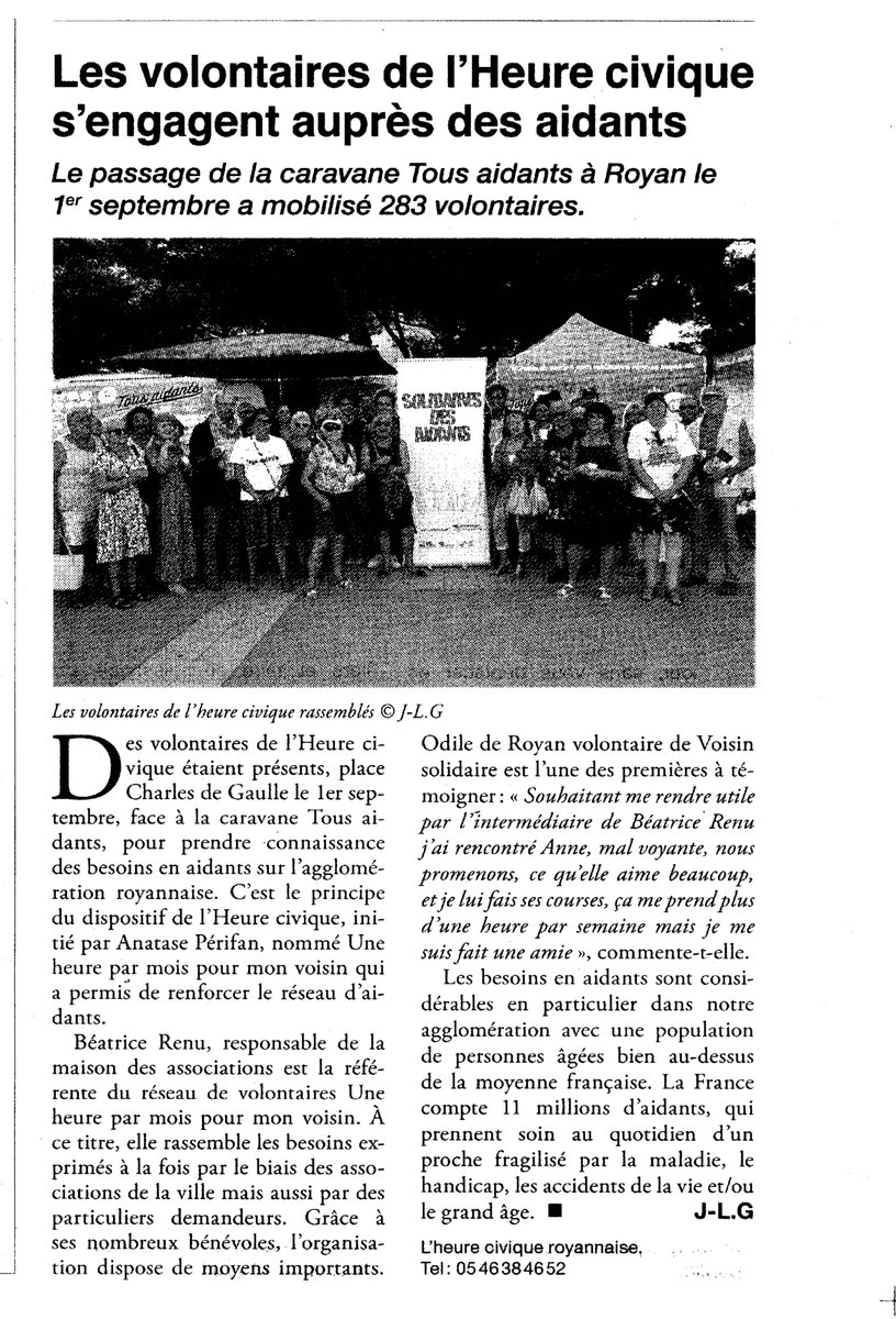 Voisins Solidaires (@voisinsolidaire) on Twitter photo Retour sur la présence des volontaires de #HeureCivique à #Royan pour le passage de la Caravane #TousAidants . Merci au <a href="/lelittoralhebdo/">Journal Le Littoral</a> 👇 Retour sur la présence des volontaires de #HeureCivique à #Royan pour le passage de la Caravane #TousAidants . Merci au <a href="/lelittoralhebdo/">Journal Le Littoral</a> 👇