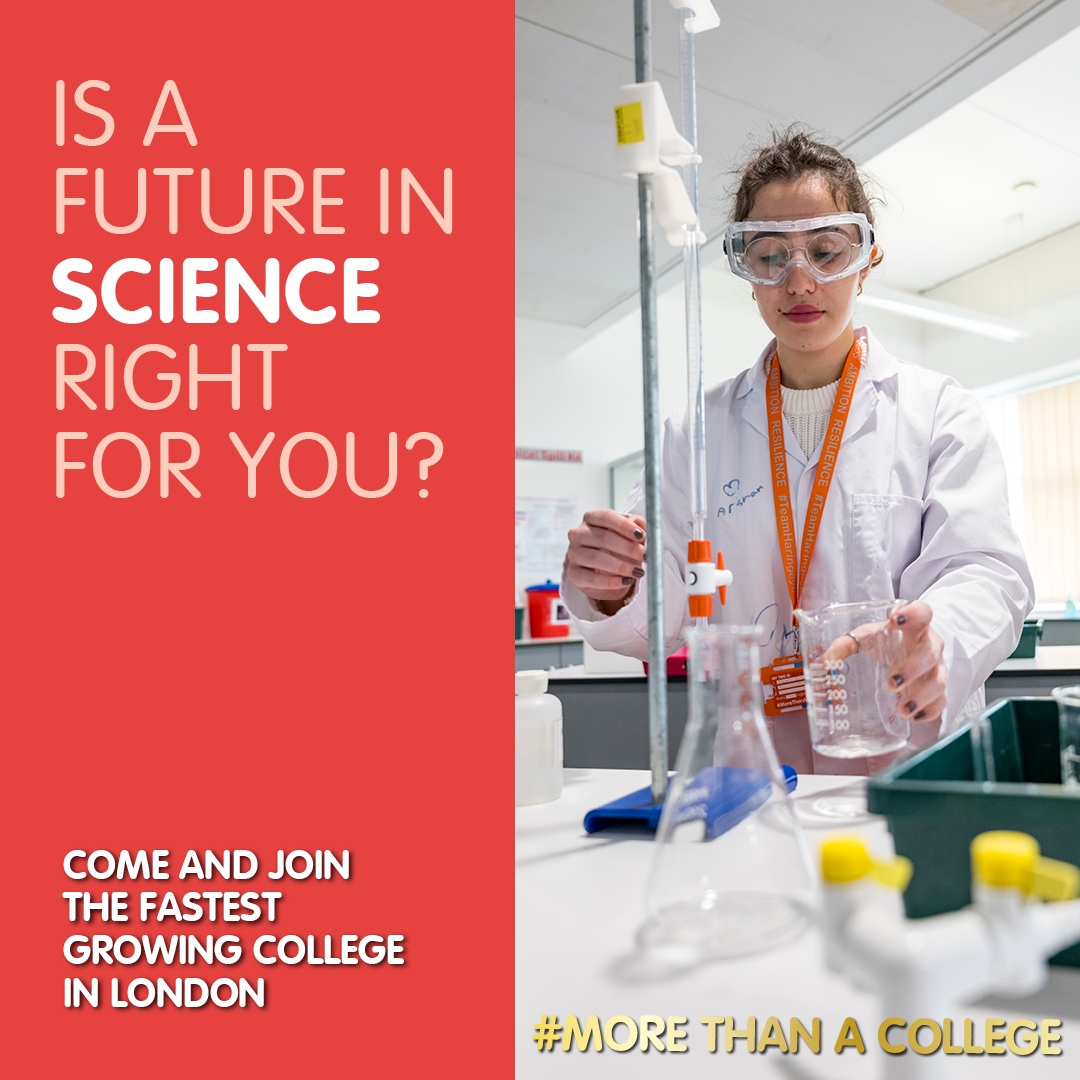 Haringey6thForm's tweet photo. Set on changing the world with Science? 
Start studying for your future with a well-established course at Haringey Sixth Form College.

Enrolling NOW, contact us on 02083766000 or apply@haringey6.ac.uk
#StudyScience #H6Experience #MoreThanACollege #H6 #FutureStudents https://t.co/AVyXdshFsN