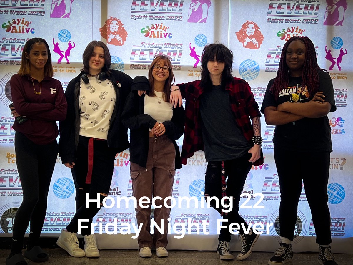 MsCampbell6's tweet photo. Fulton Homecoming 22 Friday Night Fever. My design students with their poster designs Spirit Week. #fulcom https://t.co/DY04UVqkQO