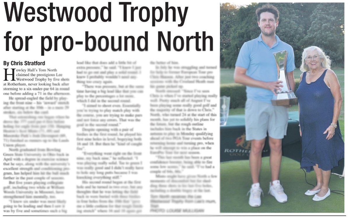 Read my interview with <a href="/northusT/">Tom North</a> of <a href="/HowleyGC/">Howley Hall GC</a> talking to me about his recent victory in the Lee Westwood Trophy at Rotherham in the September edition of <a href="/YORKSHIREGOLFER/">YORKSHIRE GOLFER MAG</a>, in your clubhouse now.