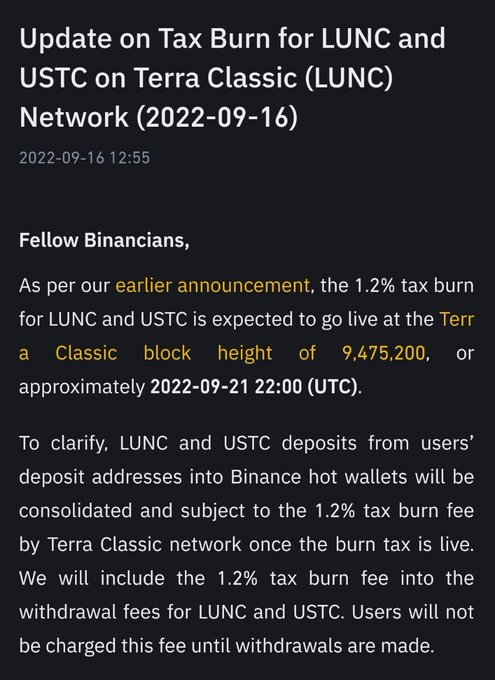 Baby1986_06's tweet photo. #Binance Update on Tax Burn for #LUNC on Terra Classic Network (22-09-16)

#Retweet to get the word out

#LUNCARMY #ETHMerge #TerraClassic $Luna #USTC #Luncburn #LunaClassicBurn #LUNA $Lunc #LUNCCommunity #LunaClassicCommunity #Lunac #bnb #Web3 #nftart #nft #ETH #Ethereum $CEL https://t.co/tCJPi1BICv
