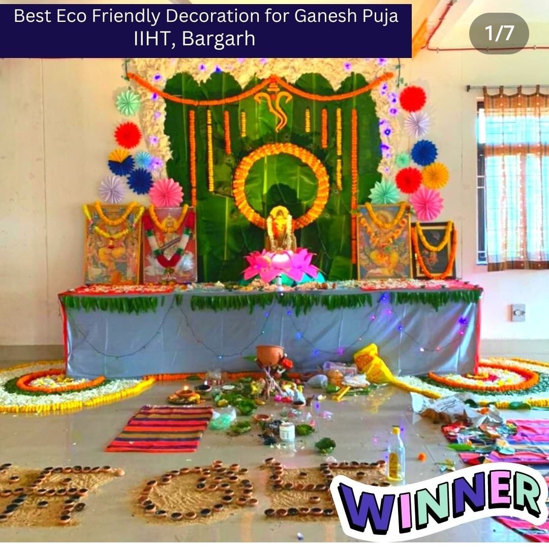 iihtbargarh's tweet photo. @iihtbargarh secured first place in competition organized by @imperial_bargarh for best #eco_friendly decoration of #ganeshpuja mandap. Our students used only bio-degradable or reusable materials viz. colourful papers, leaves, flower, diyas etc.
We are proud of our SRC team. https://t.co/Evx6I1amWH