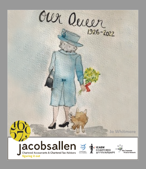 JacobsAllenTax's tweet photo. As a mark of respect to her late Majesty Queen Elizabeth II, our office will be closed on Monday 19 September 2022.

(This illustration is by our bookkeeper – Jo Whitmore)

#TheQueen #QueenElizabeth #Respect #ThankYou https://t.co/a46C0DPxw7