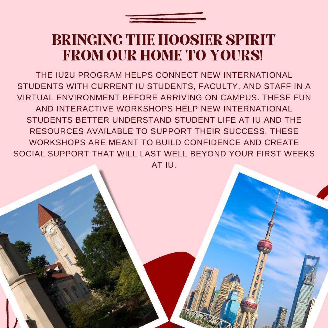 Applications for the IU2U Summer 2022 program are opening soon! Come join us as we bring IU, to you! For more information, visit the link in our bio!
#EngagedLearning #UndergradResearch #IndianaUniversity #IU2U