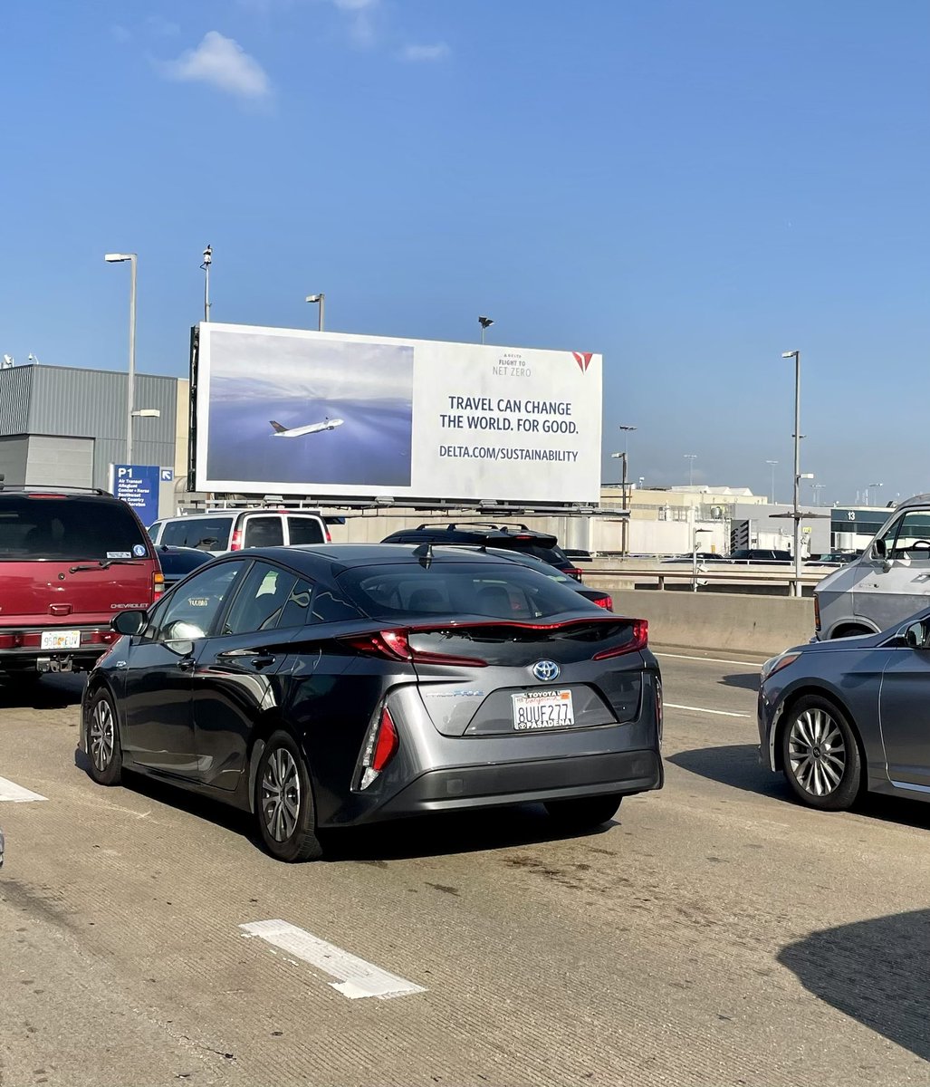 Sitting in four lanes of bumper-to-bumper traffic at #LAX ⁦<a href="/Delta/">Delta</a>⁩’s #FlighttoZero vision seems very long.