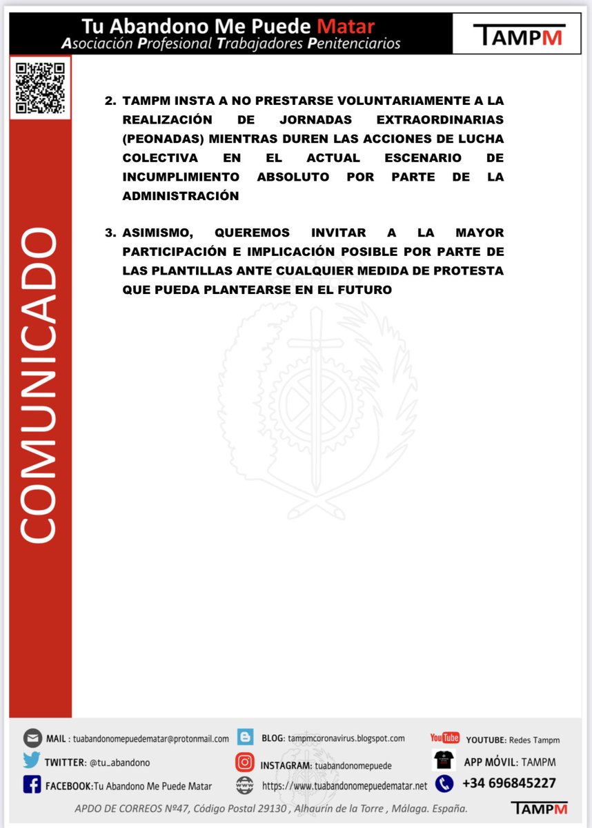 📢 #Comunicado a TODA la Plantilla de Prisiones 🇪🇸 sobre La Merced 2022‼️

Después de:
❌ Mentirnos desde 2018 sobre Subida Salarial
❌ Vacilarnos con ser Agentes de Autoridad
❌ Criminalizados por <a href="/IIPPGob/">Instituciones Penitenciarias</a>…

✅ ES HORA de SUMARSE a las MEDIDAS ADOPTADAS‼️

#CuidaTuSalud
#TAMPM
