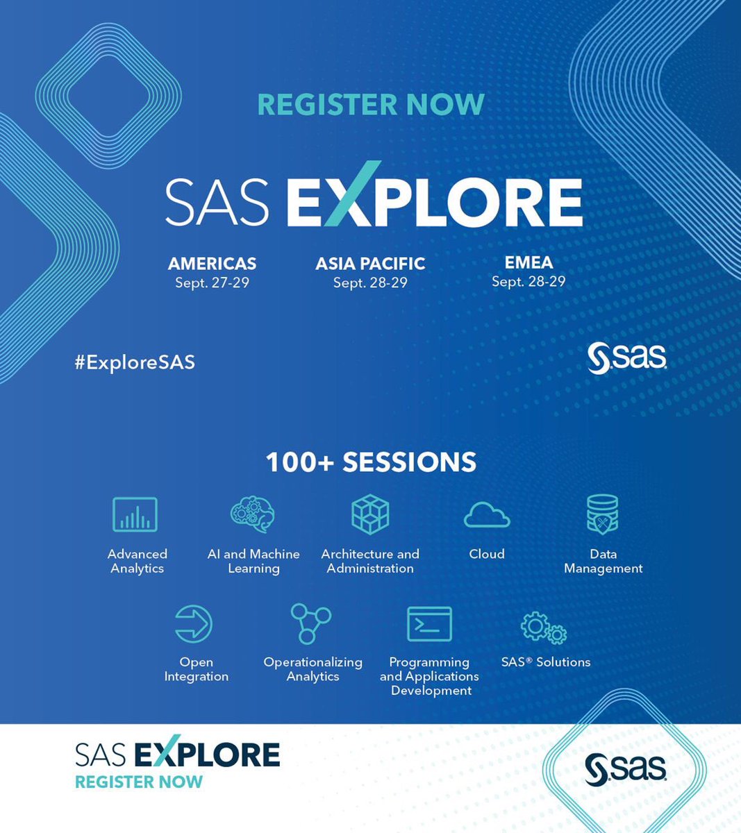 KirkDBorne's tweet photo. Coming soon ⬆️⬆️ Join me ➕ other Data Enthusiasts, Data Professionals, and #Datapreneurs at @SASsoftware's EXPLORE (online, FREE) with 100+ sessions, 50 peer-led breakouts, & free training‼️
————
#BigData #Analytics #DataScience #AI #MachineLearning #SASVisionary #ExploreSAS https://t.co/gAFDC4YXKm