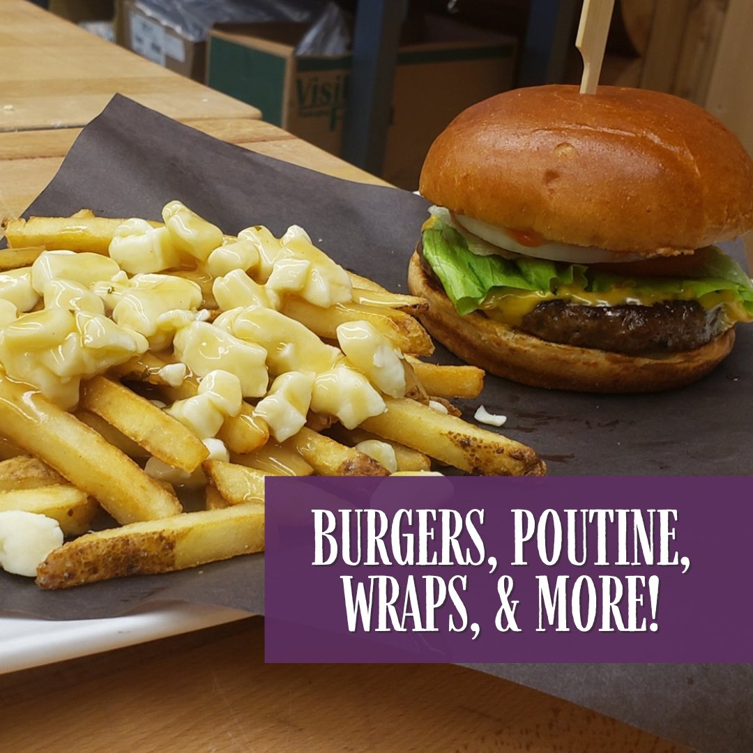 Our Country Barn Restaurant &amp; Bakery is open 11 – 7 every Friday, Saturday, and Sunday throughout the Fall. We have a full menu of burgers, salads, wraps, poutine, and more! 
While you’re here, make sure to check out the friendly animals in our petting zoo 🐐🦙🐴