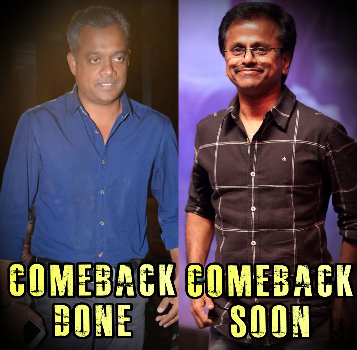 georgeviews's tweet photo. The success of #GauthamVasudevMenon and #ARMurugadoss is crucial for Tamil cinema to make fine commercial films. After struggling to meet our expectations since #VTV, 
#GVM has finally made a comeback with #VTK. Next, we want #ARM's return to form. #VendhuThanindhathuKaadu https://t.co/t8TtP8PYnk