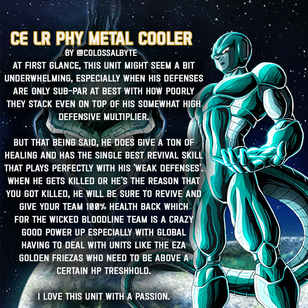 CollosalbyteG's tweet photo. Carnival Exclusive LR PHY Metal Cooler's team guide is here!
#dragonballlegends #dokkanbattle #dokkanbattlez #dragonballz #dragonballsuper #dokkantips https://t.co/9KHG0lbKpO