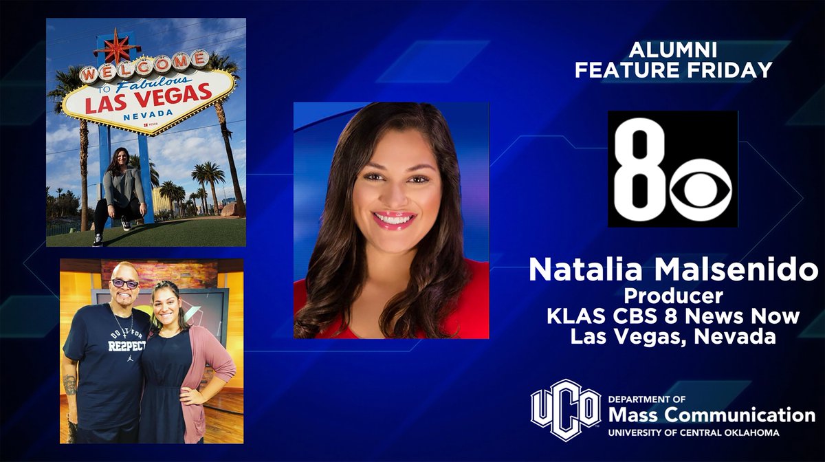 UCO_MCOM's tweet image. This week's #AlumniFeatureFriday heads out west to Fabulous Las Vegas, Nevada as we spotlight @UCO_MCOM alum @nmalsenido1, Senior Producer of Las Vegas Now at @8NewsNow and host of Las Vegas Now in Español.

Are you doing great things with your MCOM degree? DM us to be featured!
