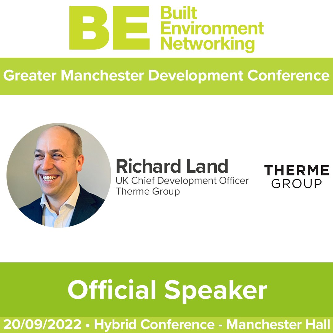 Richard Land, CDO of #ThermeGroup UK, will speak at The Greater Manchester Development Conference on Sep 20th. Richard will present our plans for #ThermeManchester in a session that explores a greener, healthier Greater Manchester community. @BENetworking