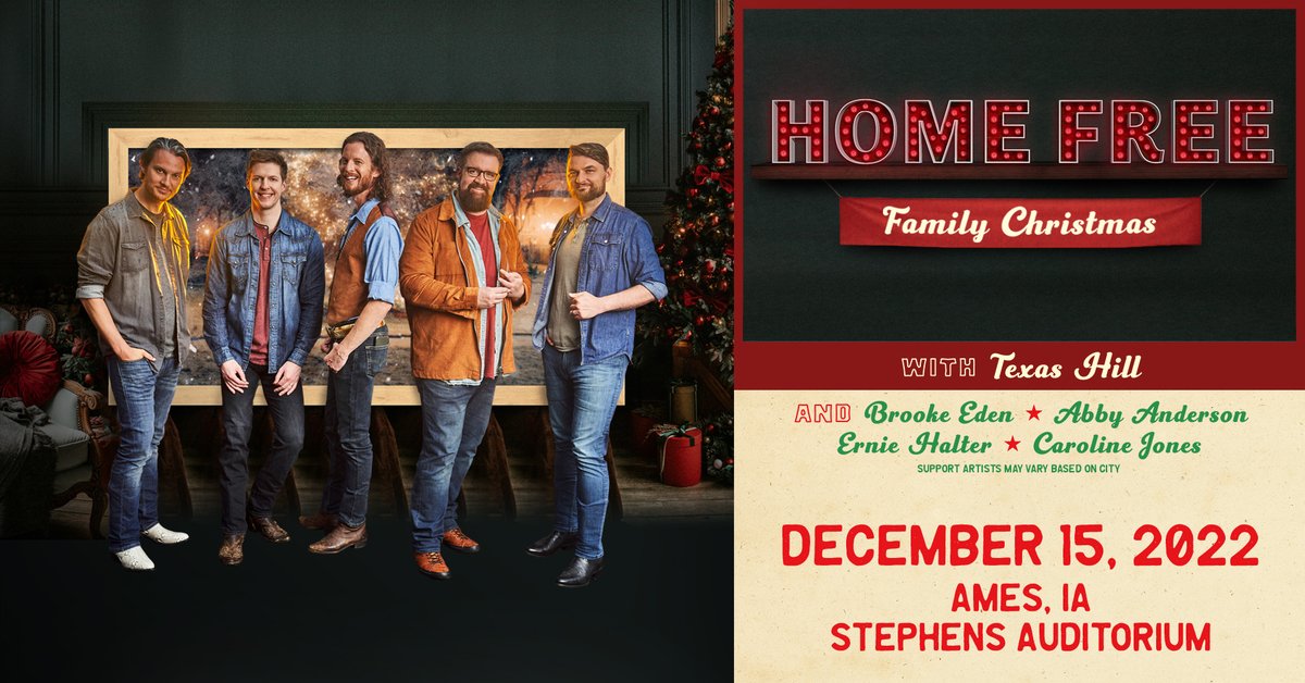 Tickets are on sale now for <a href="/HomeFreeGuys/">Home Free</a> Family Christmas on Dec. 15. Sure to be an uplifting evening of Nashville-dipped holiday music, incredible harmonies and quick-witted humor!

ticketmaster.com/event/06005D26…